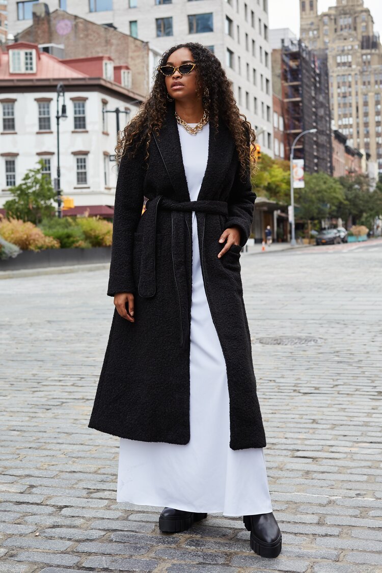 VEGAN LEATHER TRIMMED MALIHA COAT