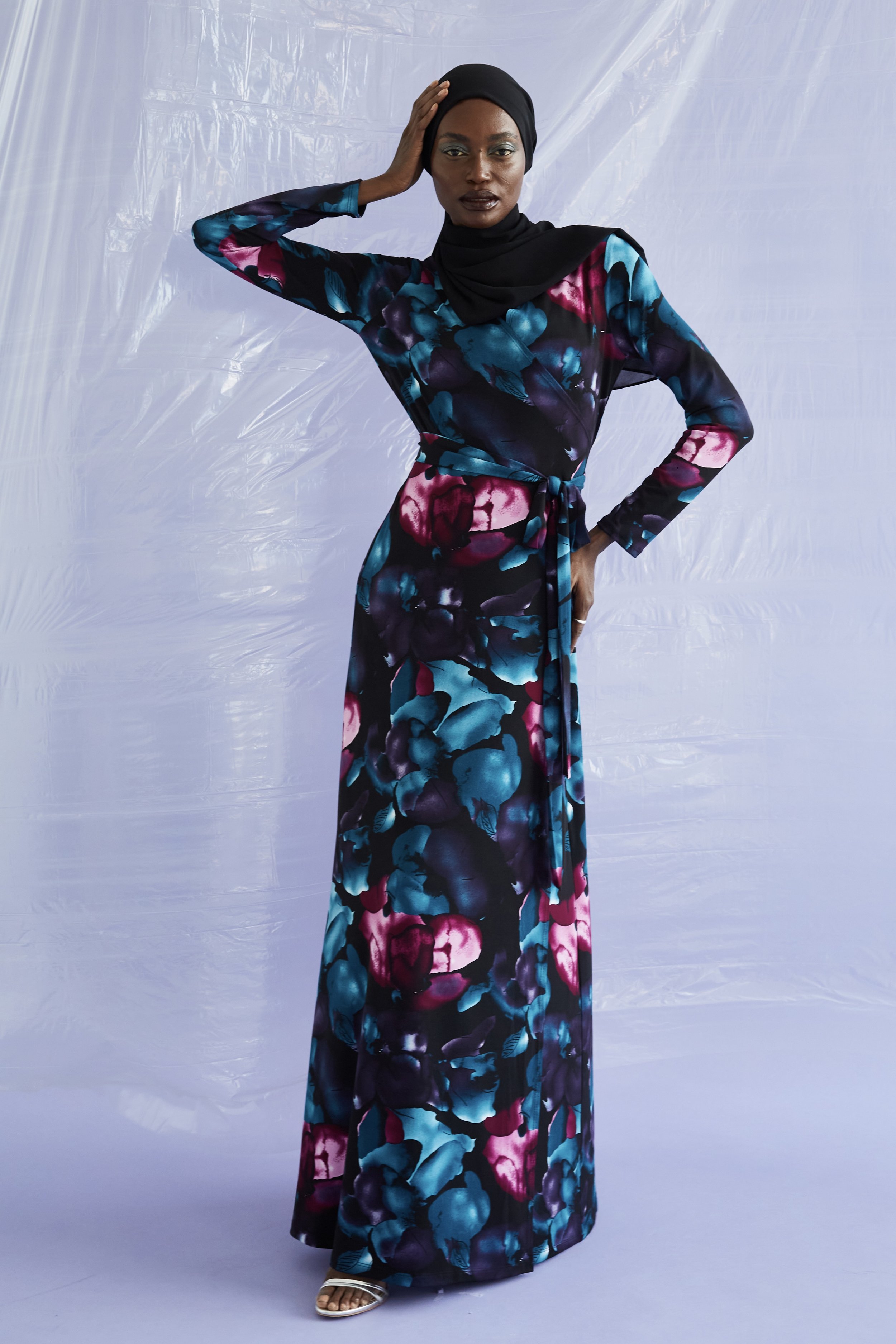 DARK PETALS WRAP DRESS